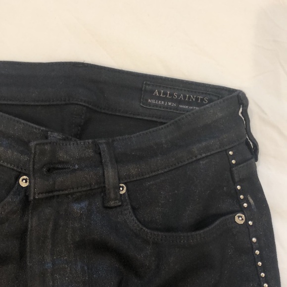 All Saints black shiny skinny jeans with metal detail - Picture 4 of 5